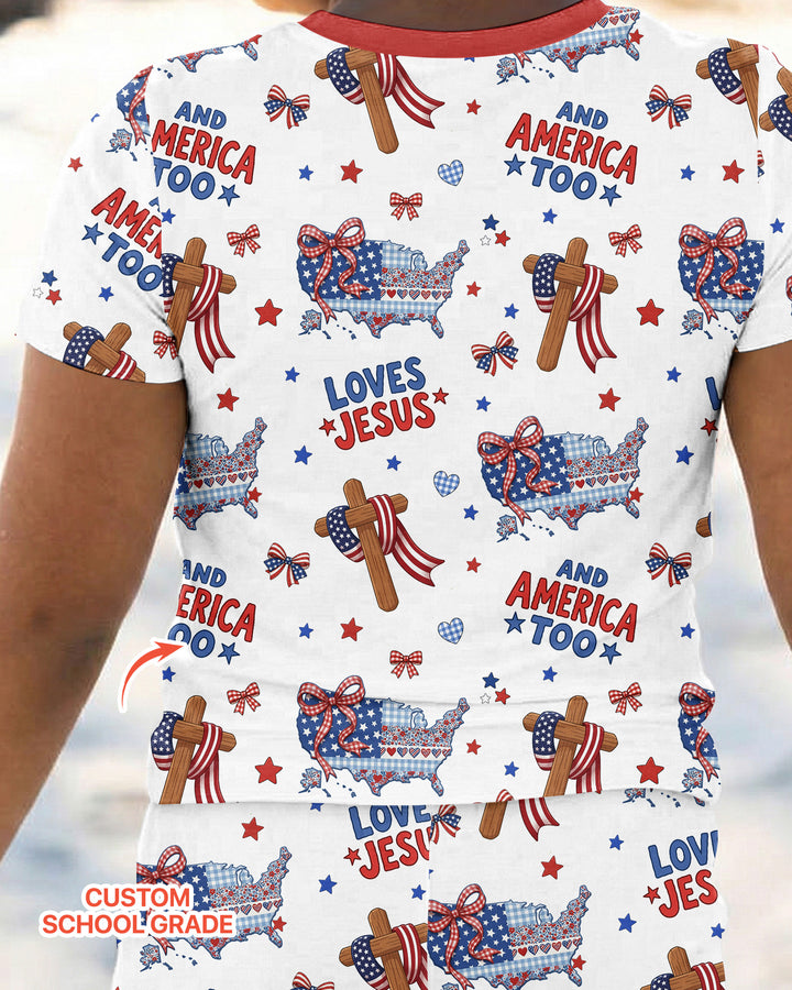 Loves Jesus And America Too Bamboo Two Piece Short Sleeve Pajama Set
