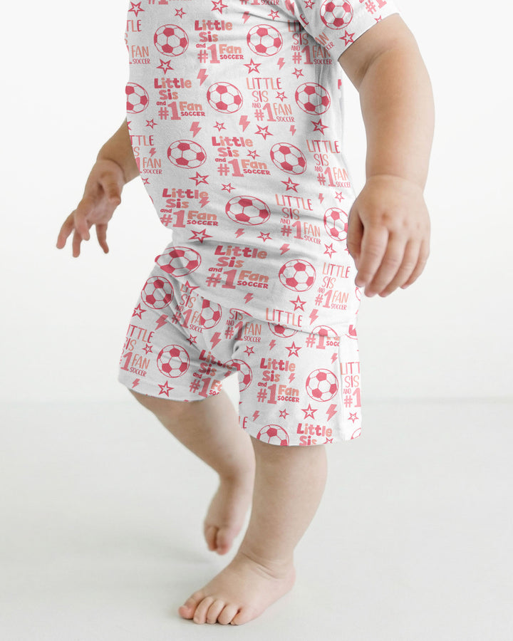 Little Sister and Bro #1 Fan Soccer Bamboo Two Piece Short Sleeve Shorts Pajama Set