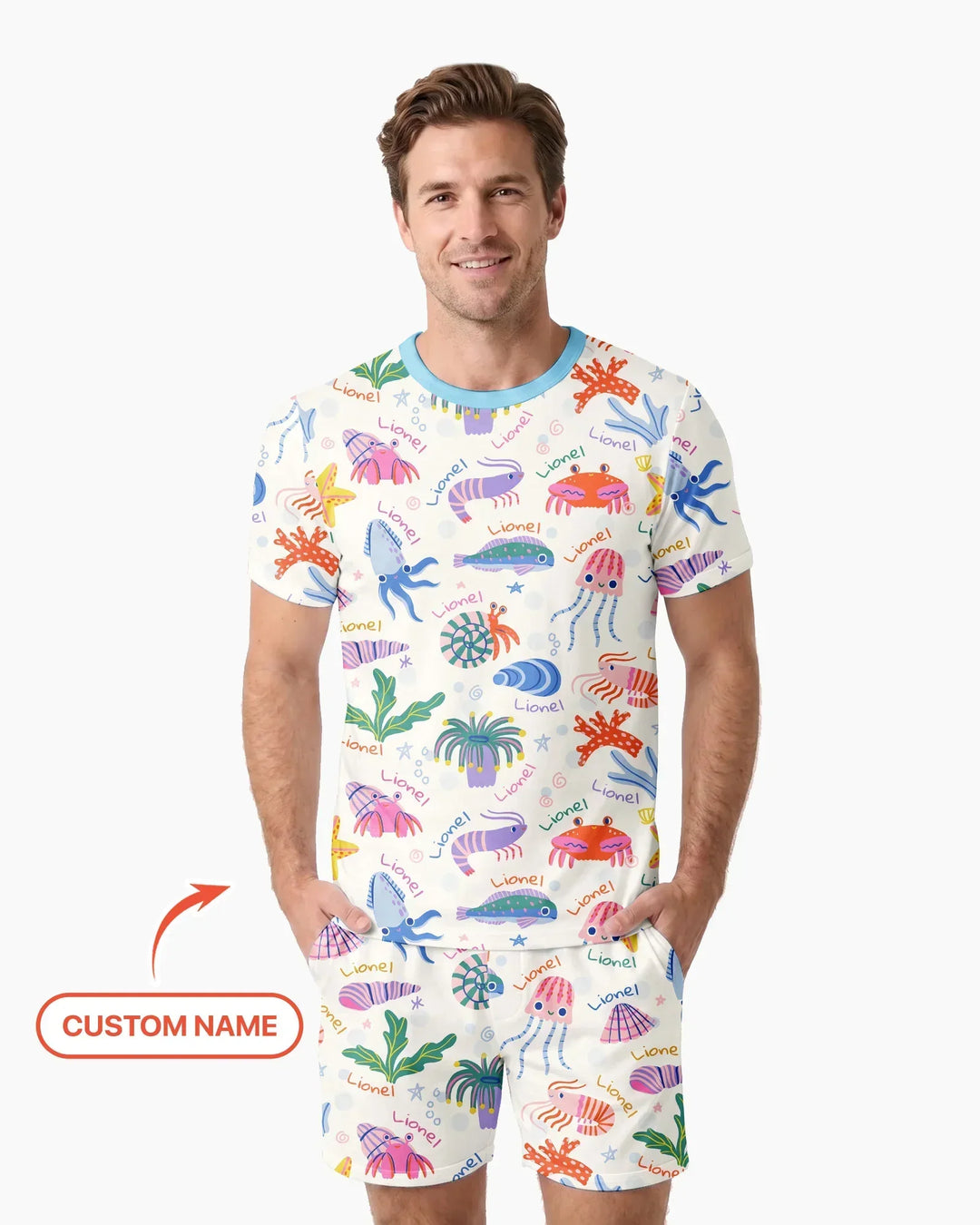 Tide Pool Pals Custom Name Bamboo Men Short Sleeve Short Pajama Set