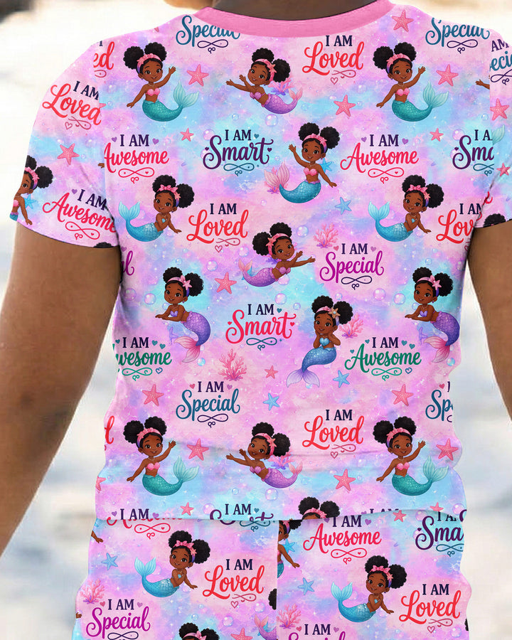 Black Mermaid I Am Strong Bamboo Two Piece Short Sleeve Pajama Set