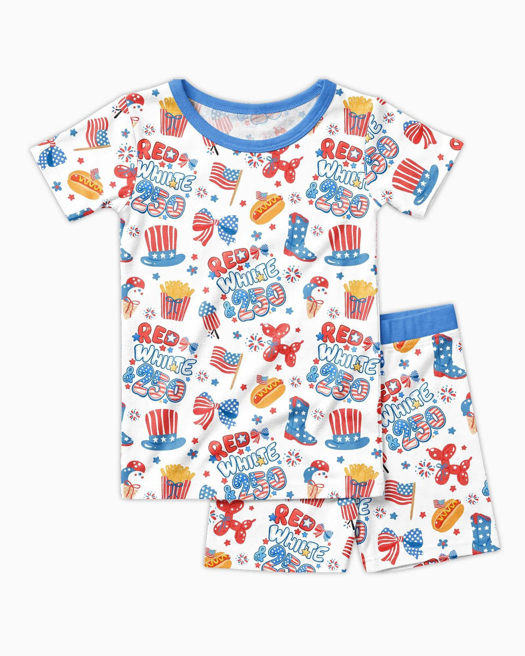 Red White & 250 Bamboo Two Piece Short Sleeve Shorts Pajama Set