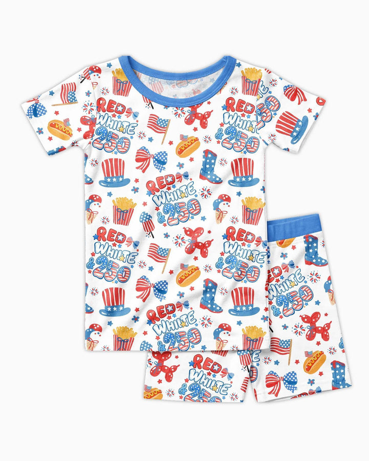 Red White & 250 Bamboo Two Piece Short Sleeve Shorts Pajama Set