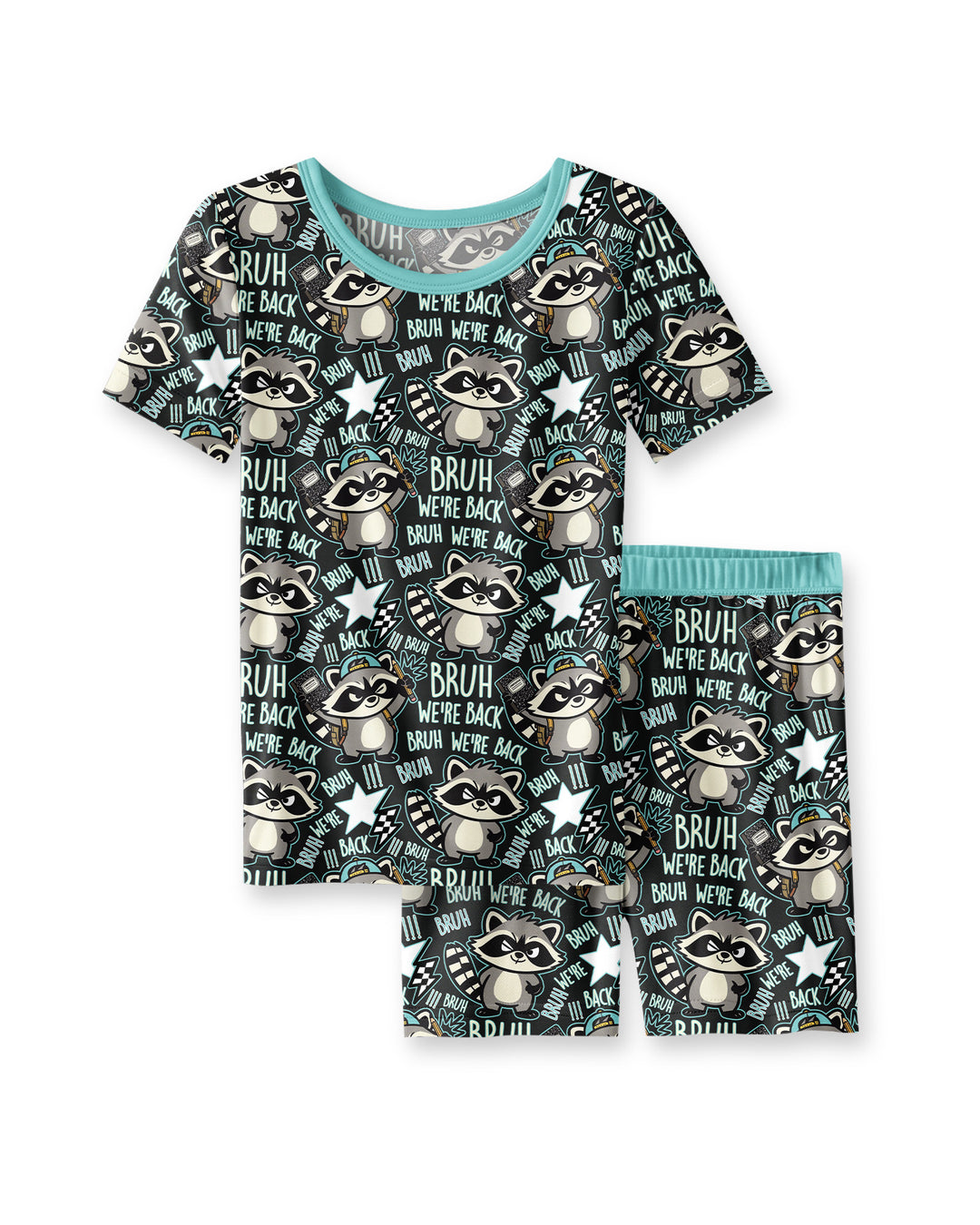 Bruh We're Back Raccoon Bamboo Two Piece Short Sleeve Shorts Pajama Set