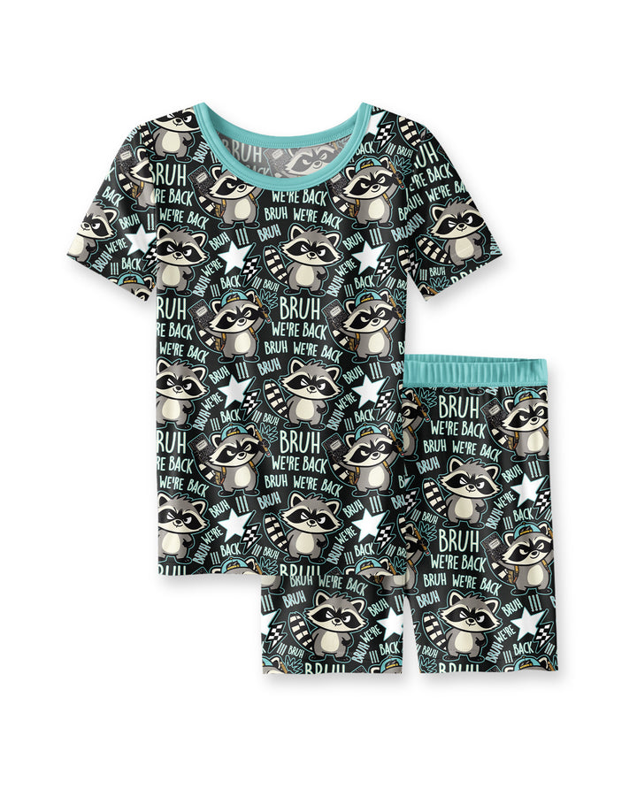Bruh We're Back Raccoon Bamboo Two Piece Short Sleeve Shorts Pajama Set