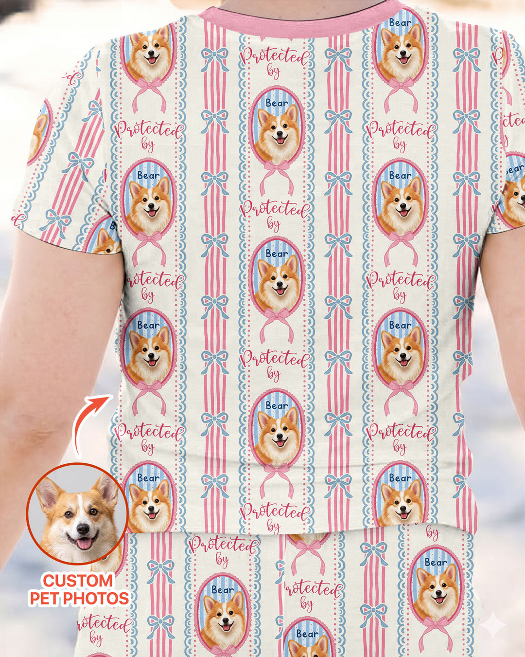 Custom Coquette Pet Photo Little Protector Bamboo Two Piece Short Sleeve Pajama Set