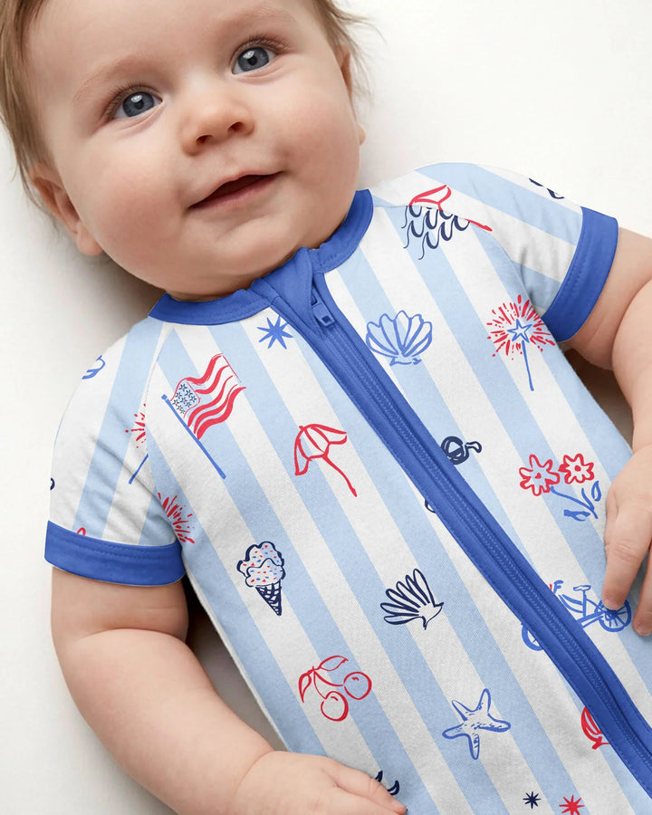 Mameluco Red, White & Beachy de bambú para toda la familia