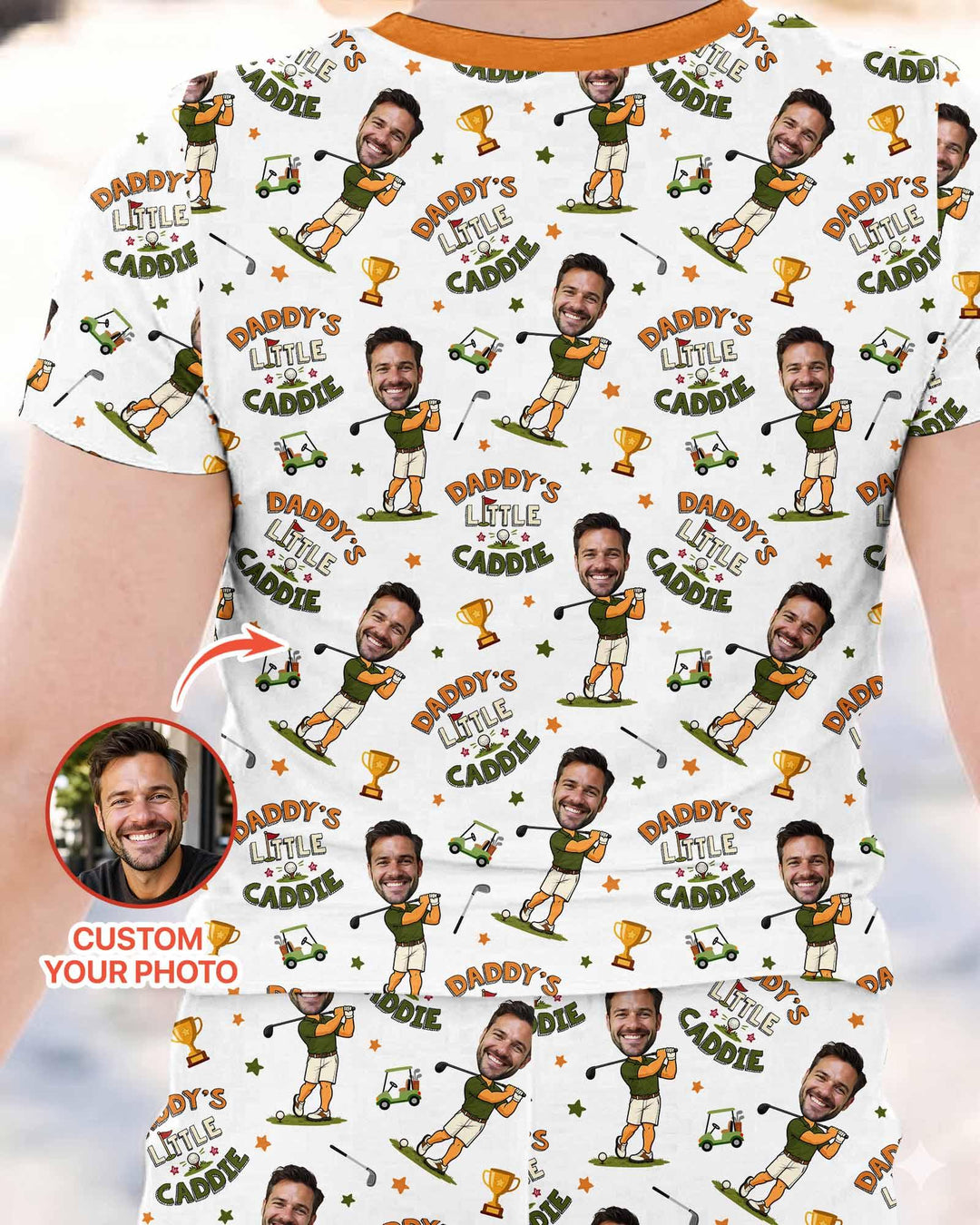 Custom Photo Daddy's Little Caddie Daddy & Me Matching Bamboo Two Piece Short Sleeve Pajama Set