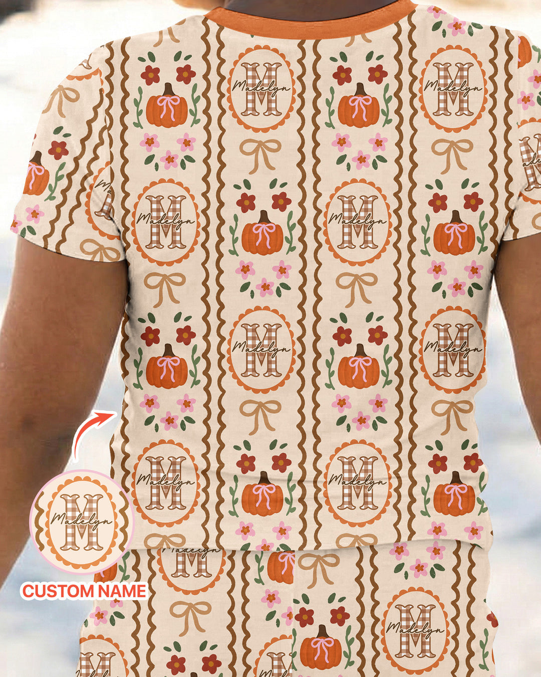 Custom Name Pumpkin Cottage Bamboo Two Piece Short Sleeve Pajama Set