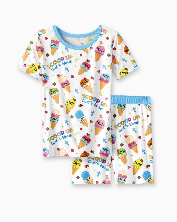 Pijama de dos piezas de bambú de manga corta y pantalones cortos para toda la familia Mini Mystic a juego