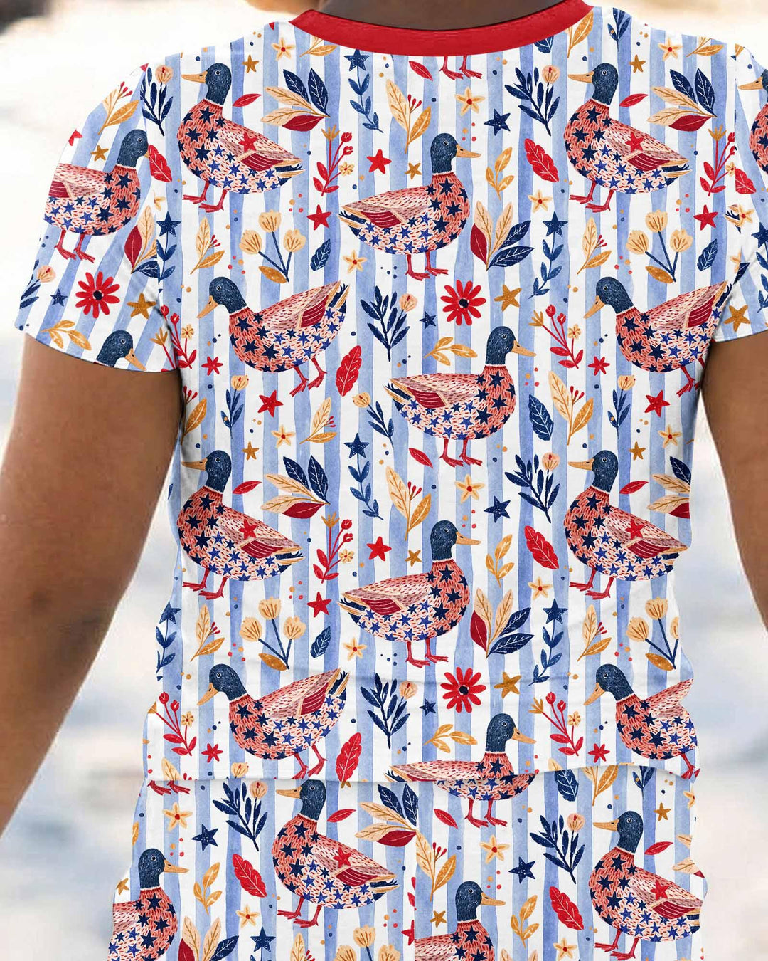 Patriotic Mallard Duck Bamboo Two Piece Short Sleeve Pajama Set