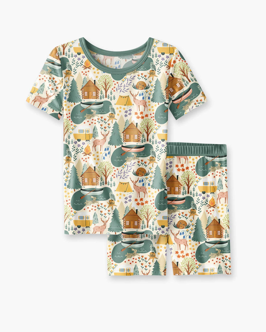 Lake View Camping Bamboo Two Piece Short Sleeve Shorts Pajama Set