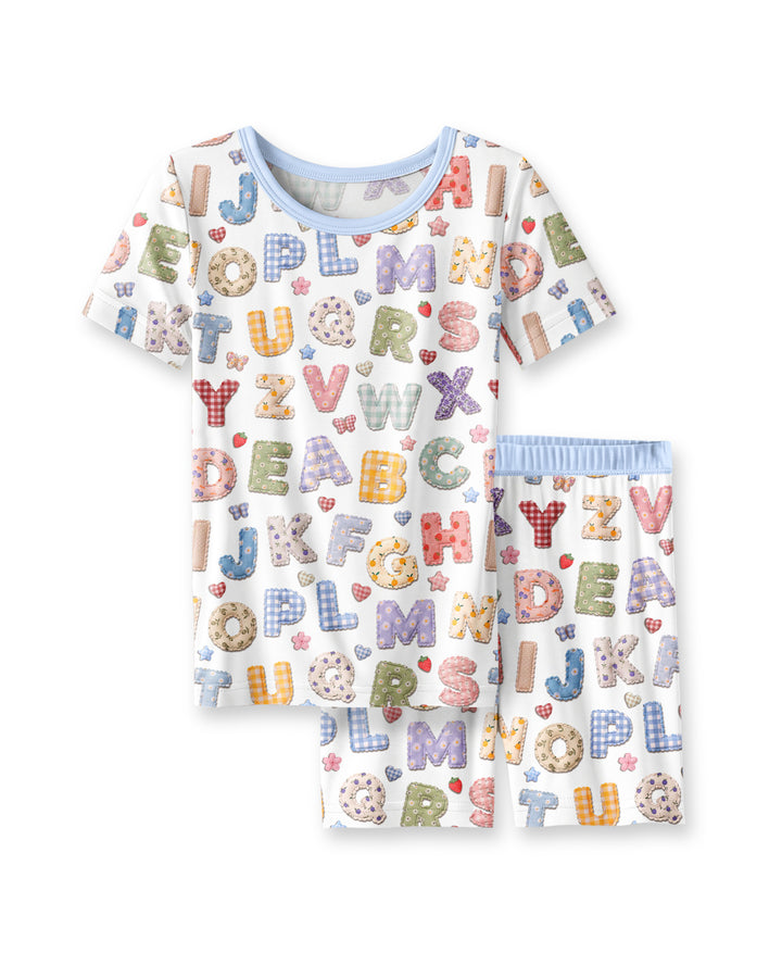 Fabric Alphabet Letters Bamboo Two Piece Short Sleeve Shorts Pajama Set