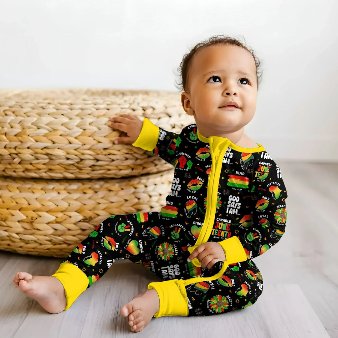 God Says I Am Juneteenth Blessings Bamboo Two Piece Long Sleeve Pajama Set