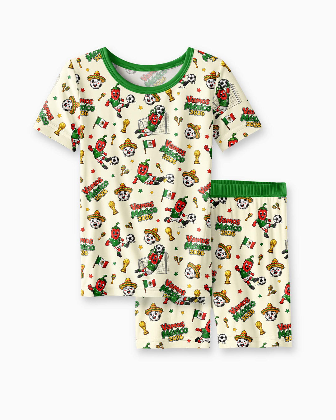 Cartoon World Soccer Vamos Mexico Family Matching Bamboo Two Piece Short Sleeve Shorts Pajama Set