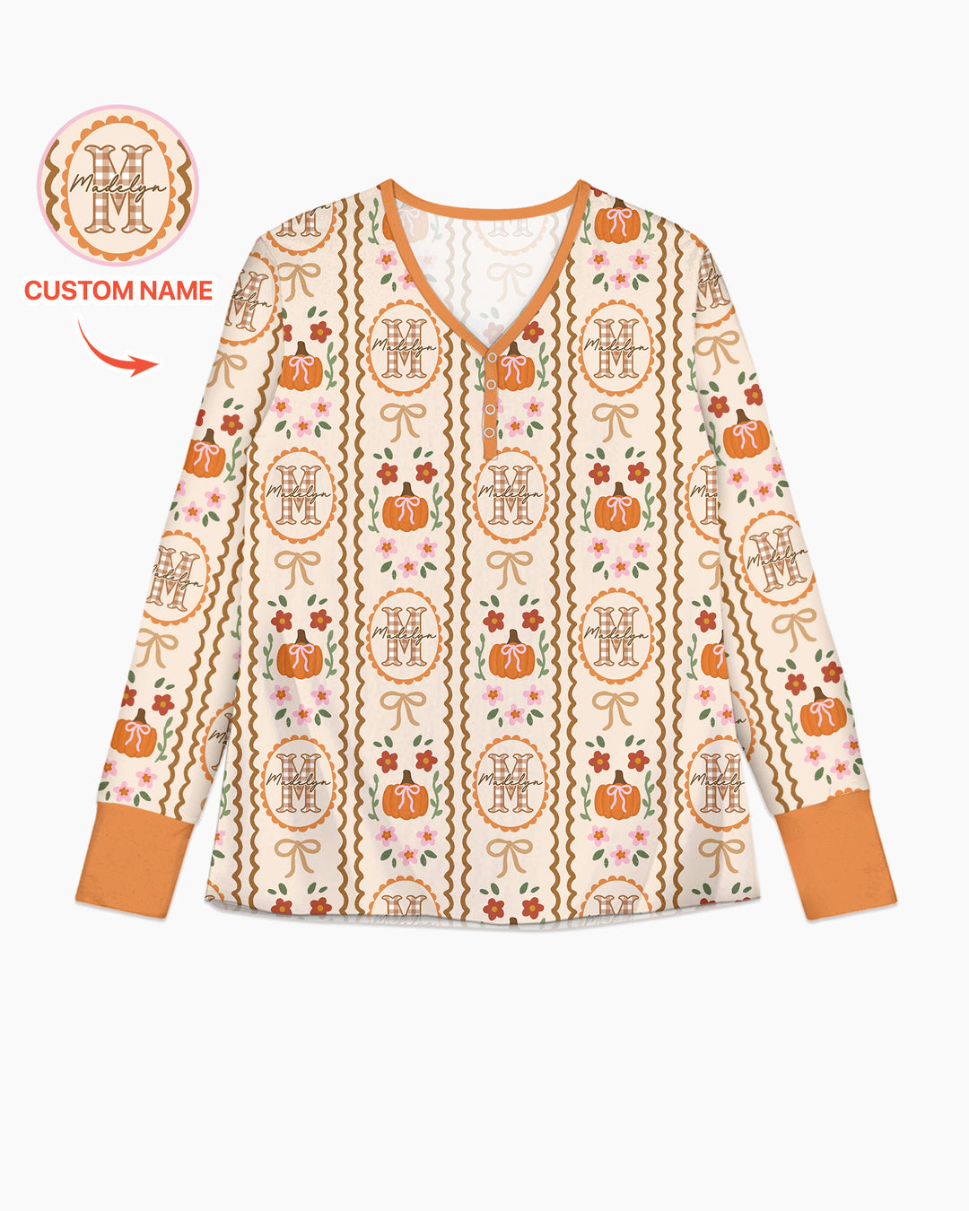 Custom Name Pumpkin Cottage Bamboo Women Pajama Set