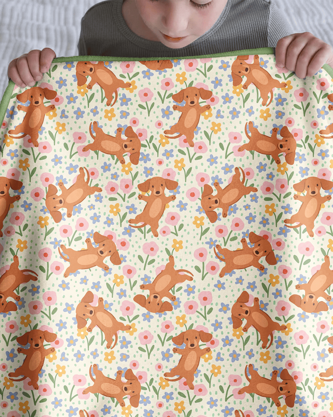 Dachshund Blooms Family Matching Bamboo Blanket