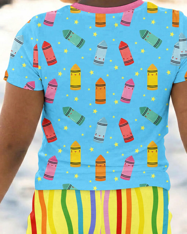 Happy Crayon Friends Bamboo Two Piece Short Sleeve Pajama Set