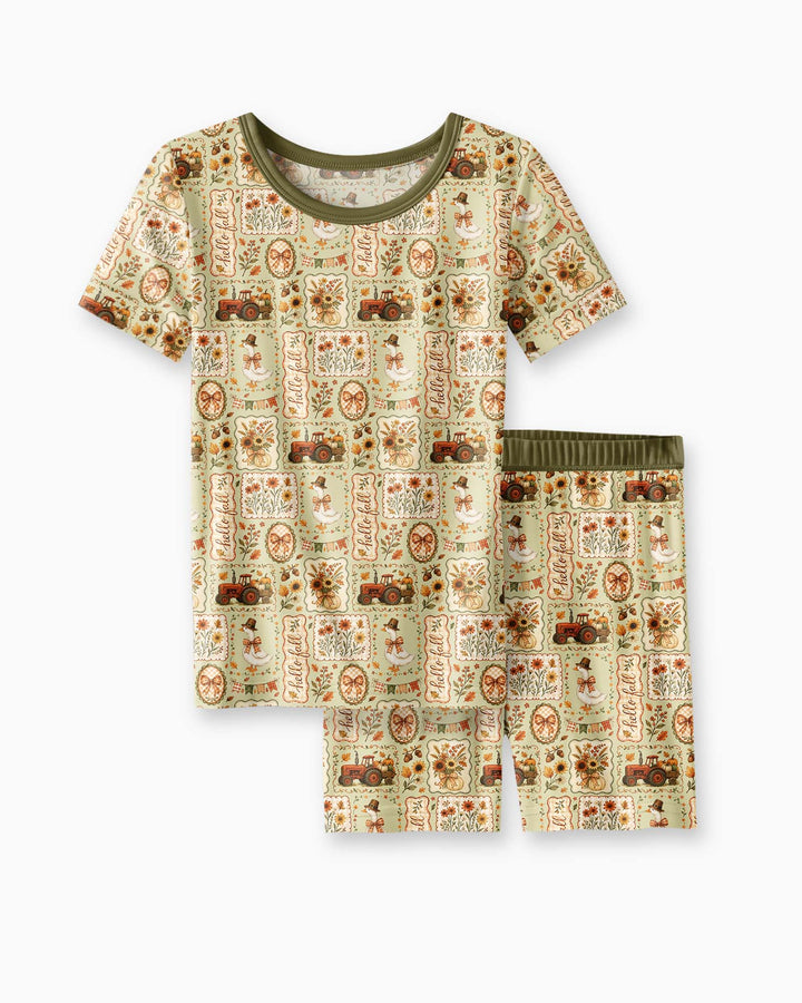 Farmhouse Fall Goose Family Matching Bamboo Two Piece Short Sleeve Shorts Pajama Set