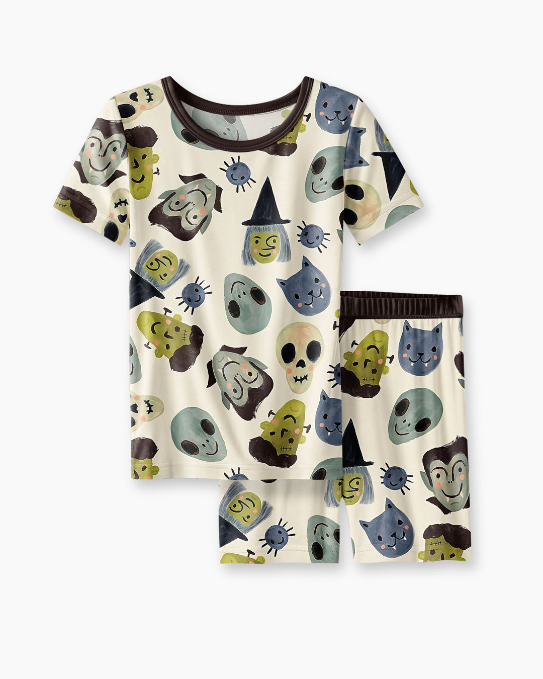 Halloween Gesichts Bambus Zweiteiliger Kurzarm Shorts Schlafanzug