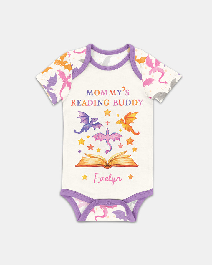 Custom Name Dragon Reading Buddy Bamboo Bodysuit