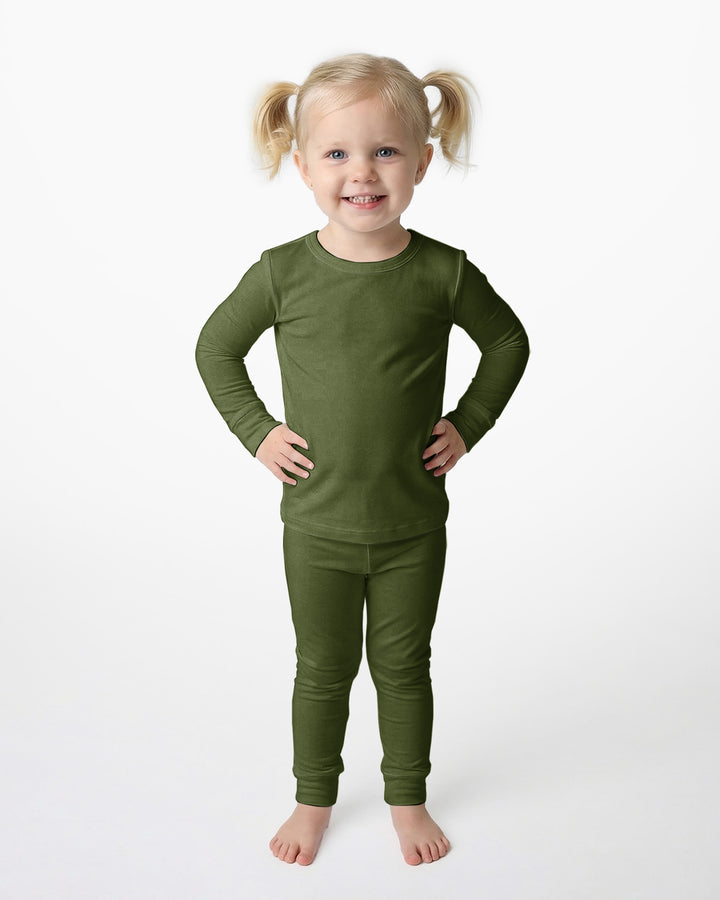 Dark Olive Green Bamboo Two Piece Pajama Set
