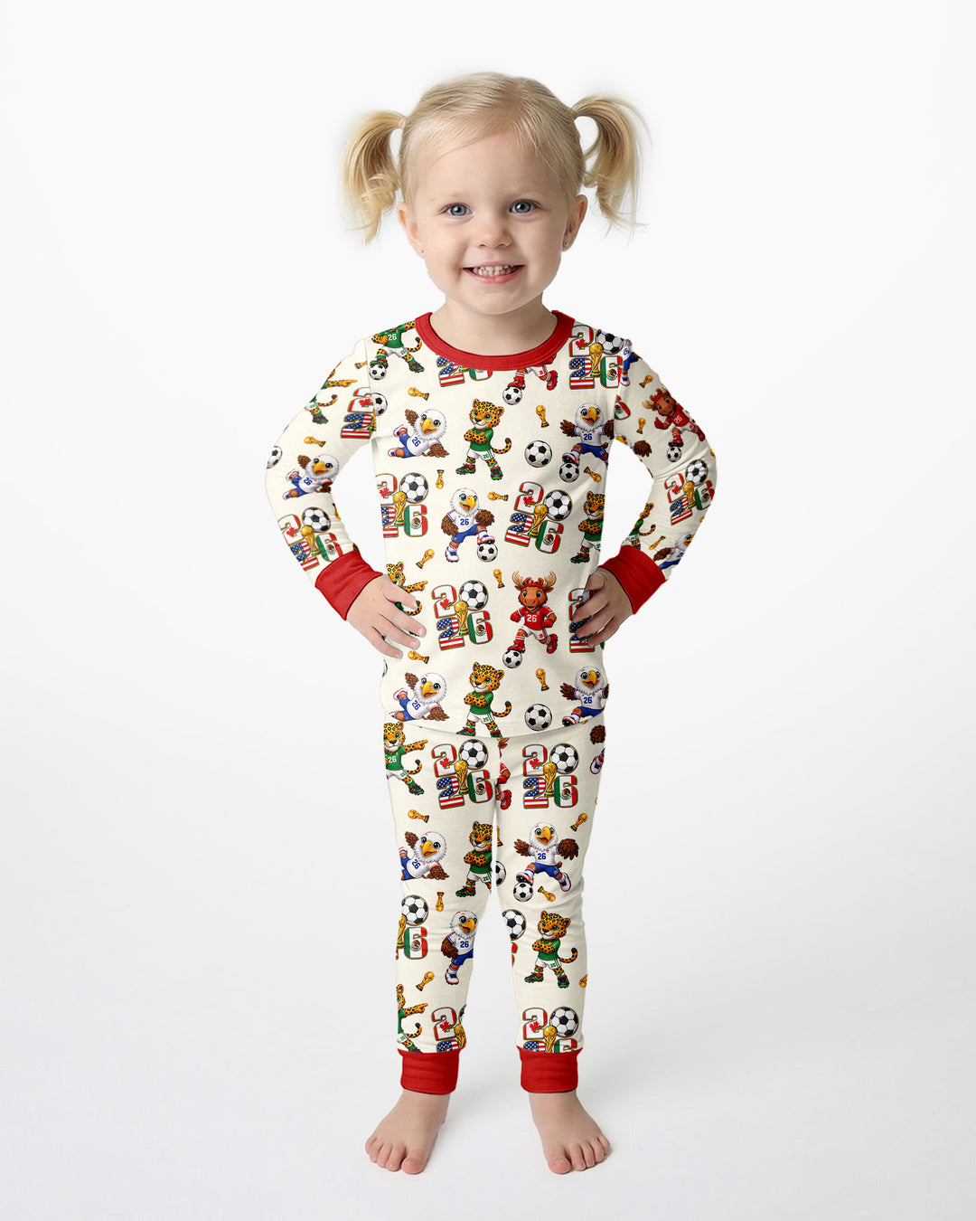 Cute Soccer Mascots USA CAN MEX Bamboo Two Piece Long Sleeve Pajama Set