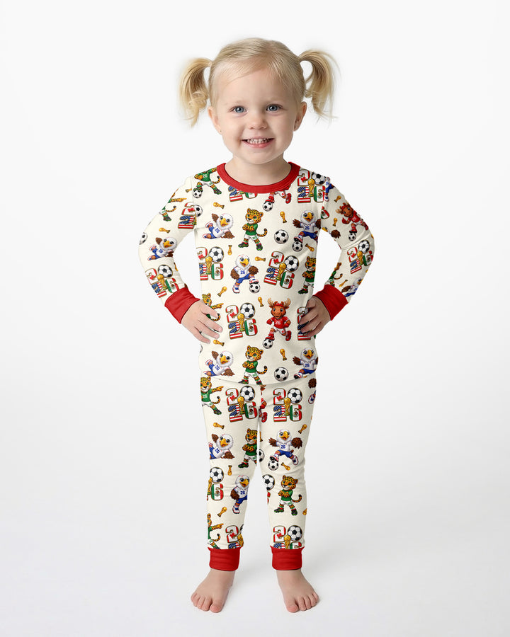 Cute Soccer Mascots USA CAN MEX Bamboo Two Piece Long Sleeve Pajama Set