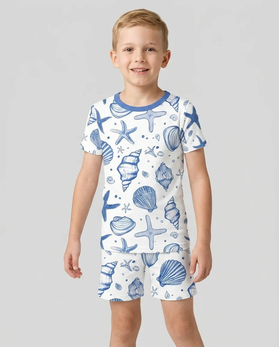 Coastal Charm Family Matching Bamboo Two Piece Short Sleeve Shorts Pajama Set