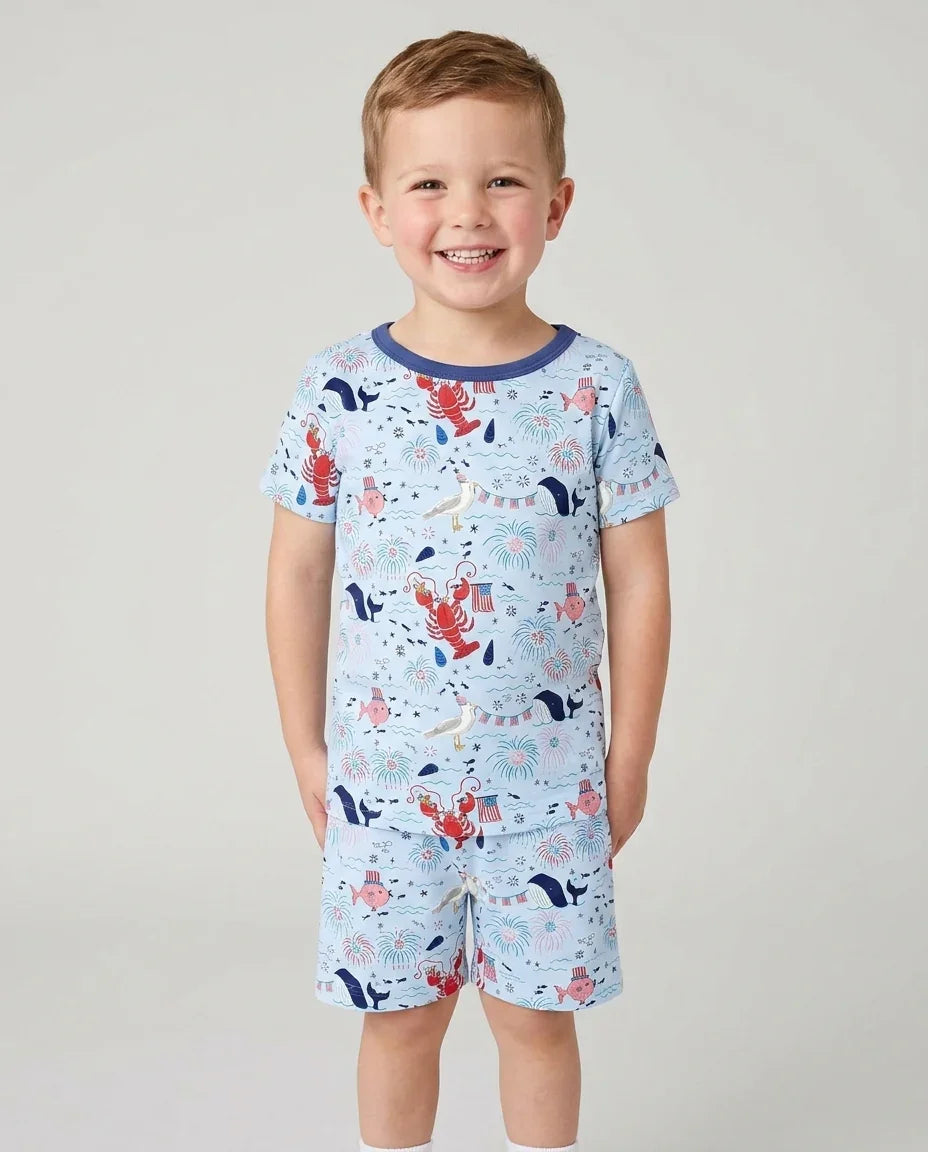 250 Summers Strong Matching Family Bamboo Two Piece Short Sleeve Shorts Pajama Set
