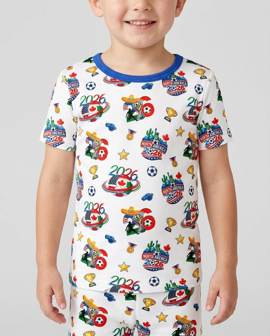 World Soccer North America 2026 Family Matching Bamboo Two Piece Short Sleeve Shorts Pajama Set