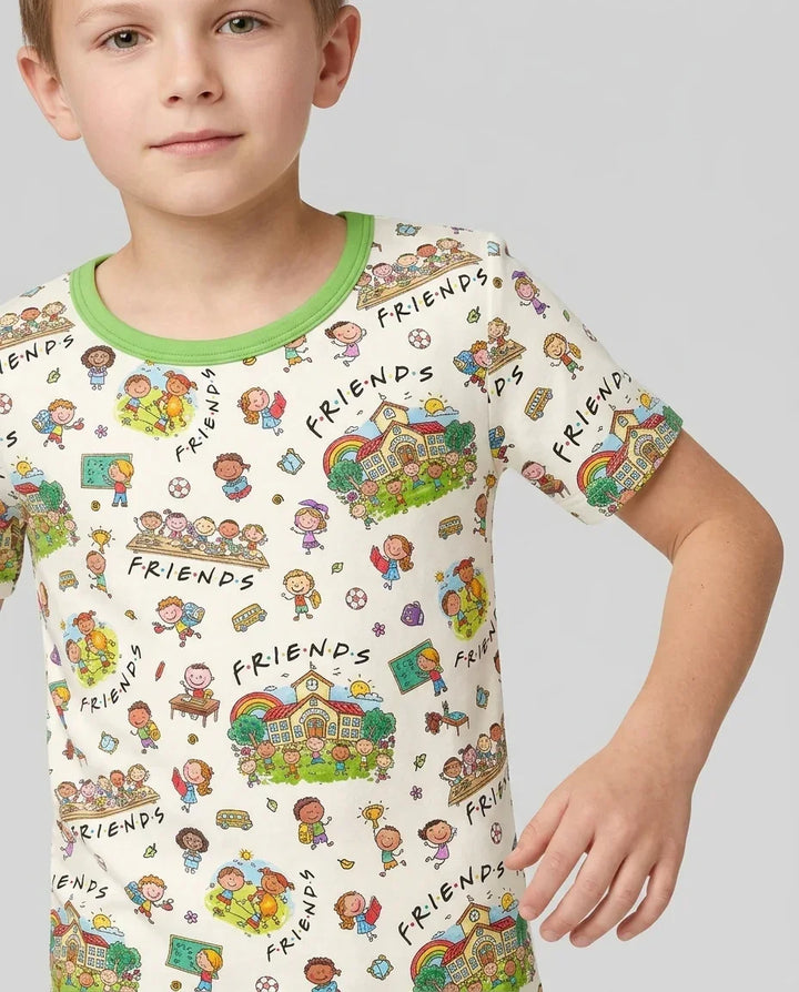 School Friends Forever Bamboo Two Piece Short Sleeve Shorts Pajama Set