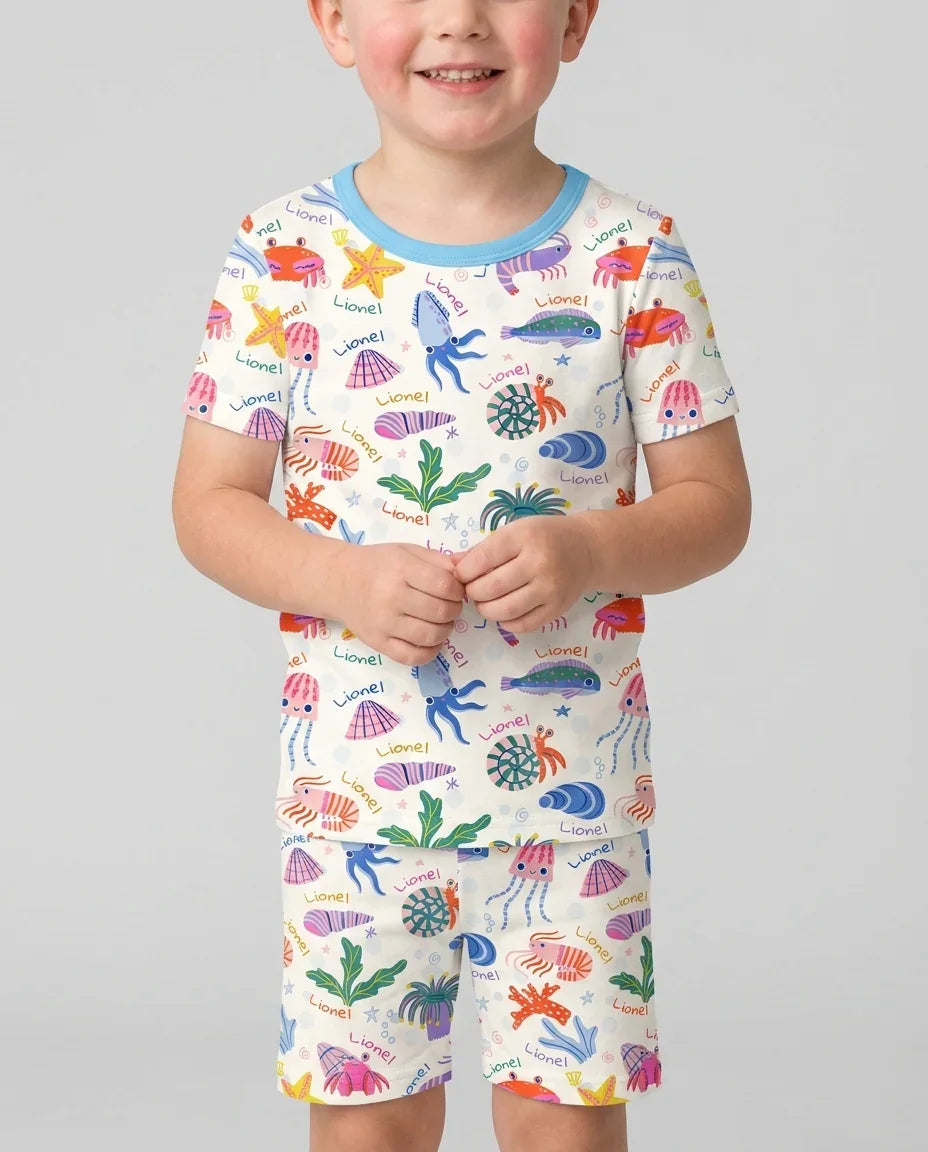 Tide Pool Pals Custom Name Bamboo Two Piece Short Sleeve Shorts Pajama Set