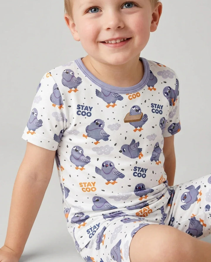 Pigeon Stay Coo Bamboo Two Piece Short Sleeve Shorts Pajama Set
