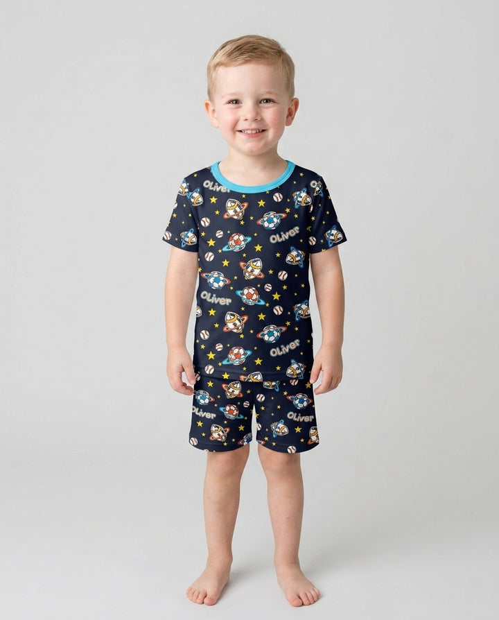 Schlafanzug-Set zweiteilig, kurze Ärmel, kurze Hose, Bambus