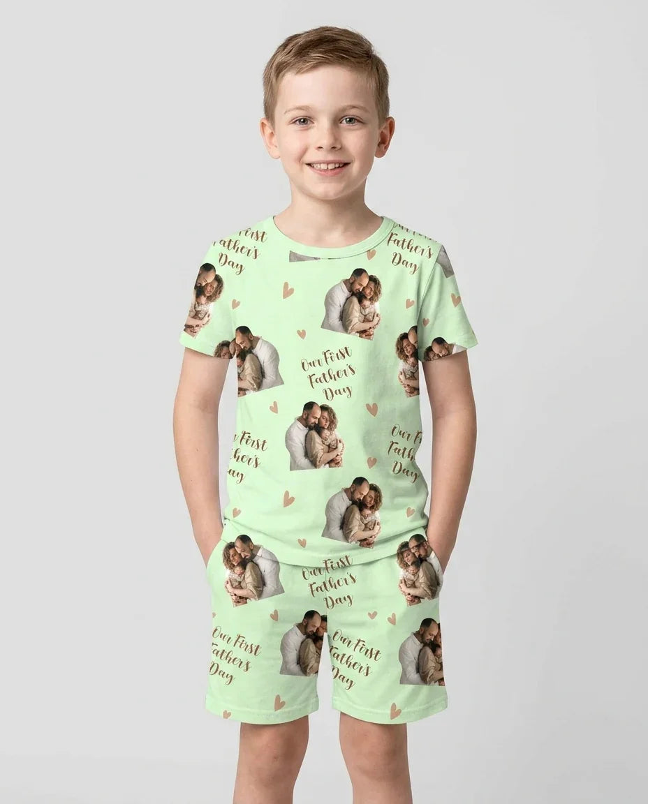Custom Photo Our First as Parents Bamboo Two Piece Short Sleeve Shorts Pajama Set