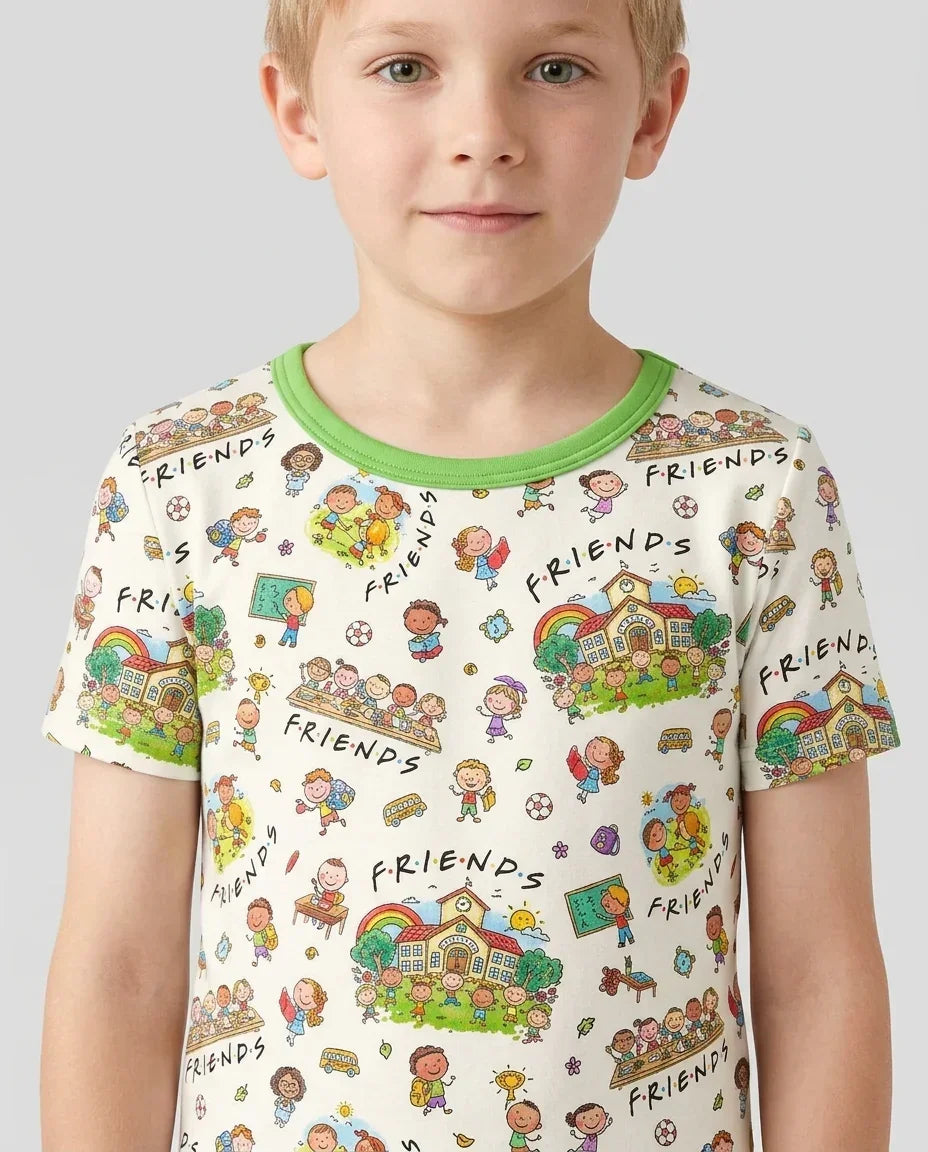 School Friends Forever Bamboo Two Piece Short Sleeve Shorts Pajama Set