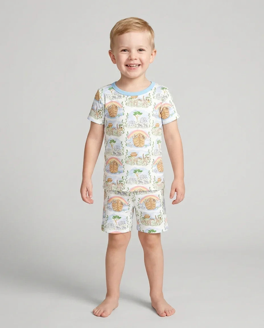 Noah And The Ark Bamboo Two Piece Short Sleeve Shorts Pajama Set