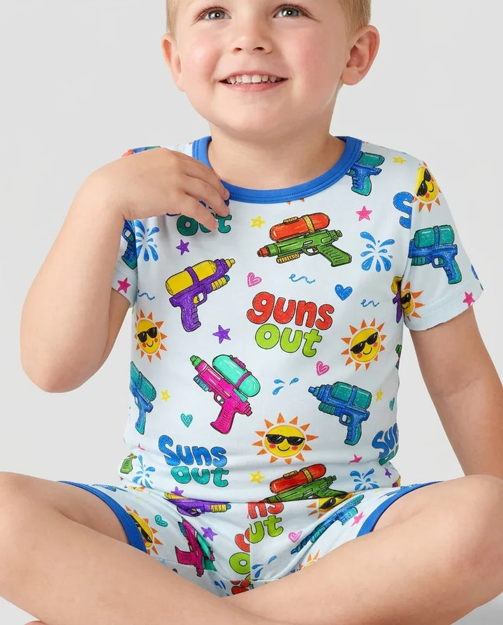 Sun Out Guns Out Bamboo Two Piece Short Sleeve Shorts Pajama Set