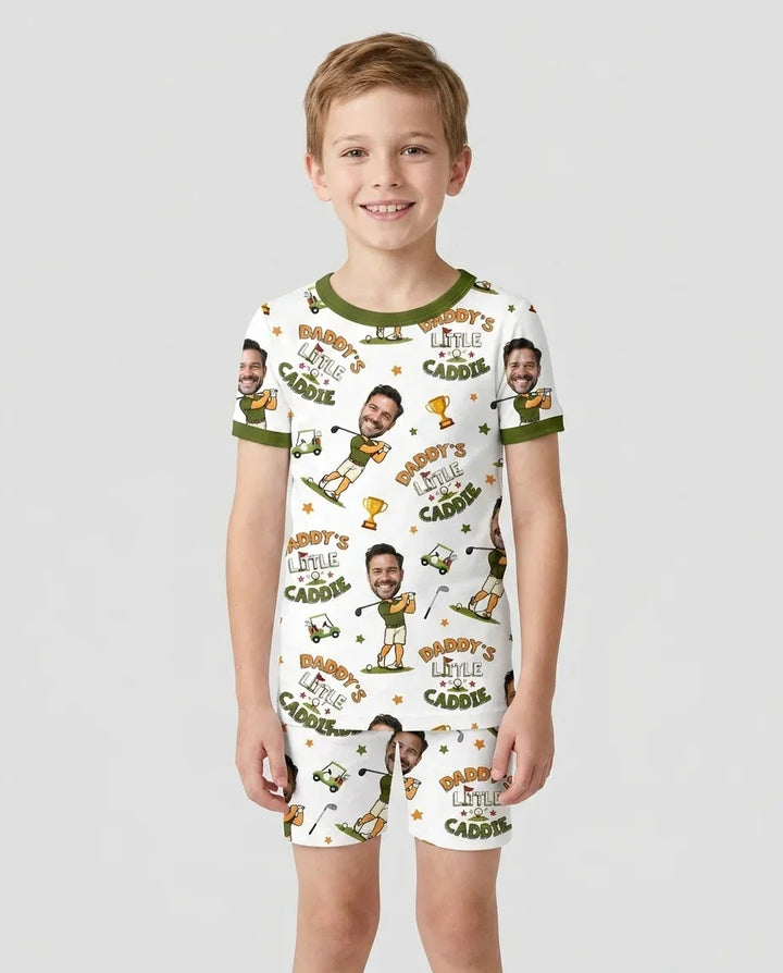Custom Photo Daddy's Little Caddie Daddy & Me Matching Bamboo Two Piece Short Sleeve Shorts Pajama Set