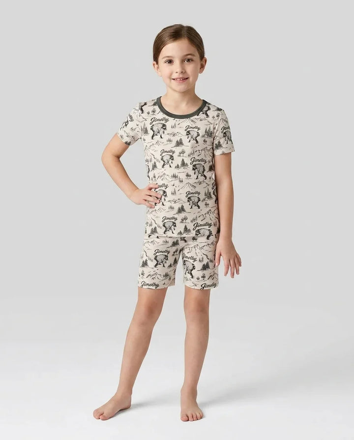 Vintage Jimothy Racoon Family Matching Bamboo Two Piece Short Sleeve Shorts Pajama Set