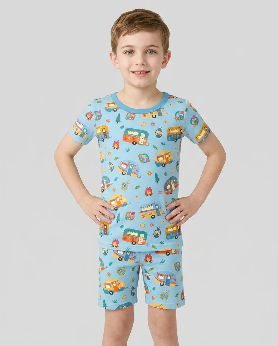 Happy Little Camper Bamboo Two Piece Short Sleeve Shorts Pajama Set