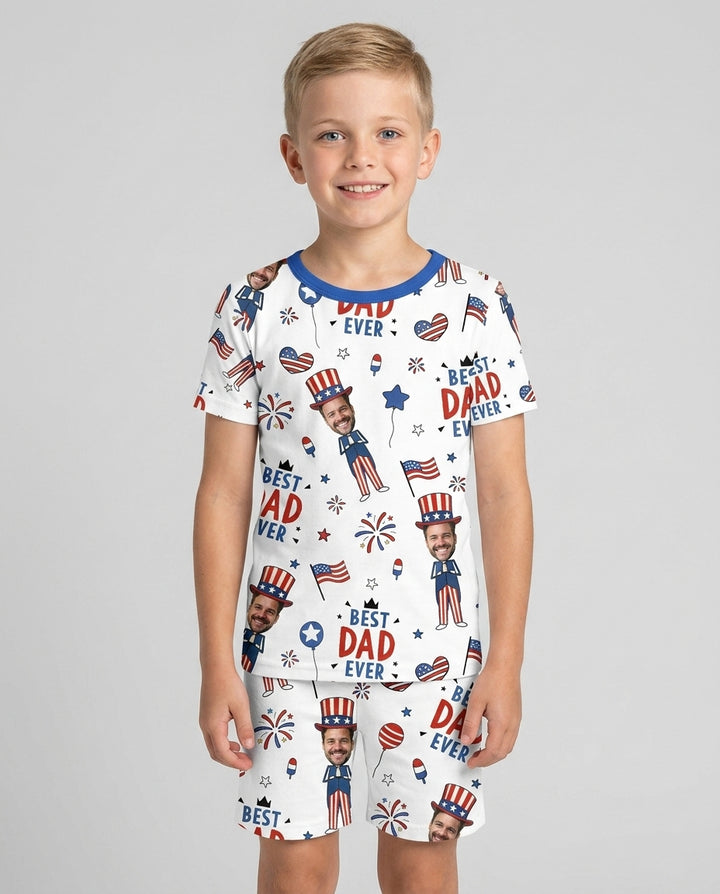 Custom Photo Best Patriotic Family Ever Bamboo Two Piece Short Sleeve Shorts Pajama Set