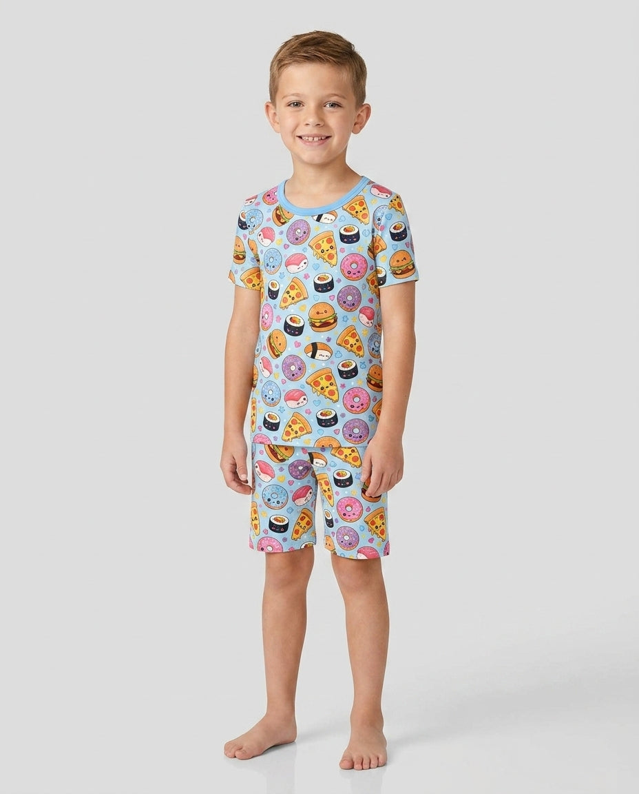 Conjunto de Pijama de Dos Piezas de Bambú con Mangas Cortas y Pantalones Cortos