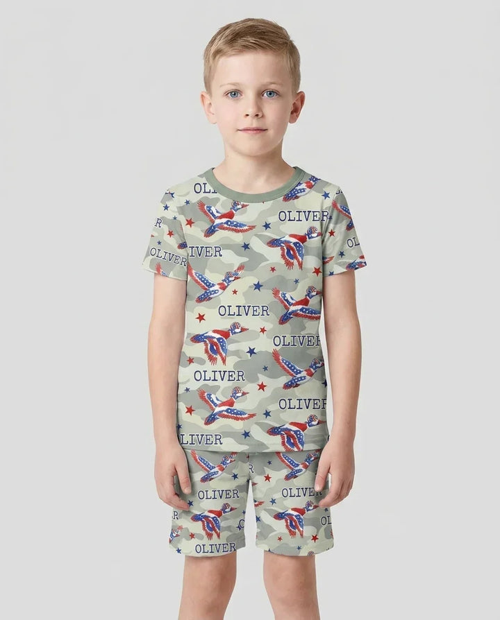 Zweiteiliges Pyjama-Set mit kurzen Ärmeln und Shorts im Sommer-Design