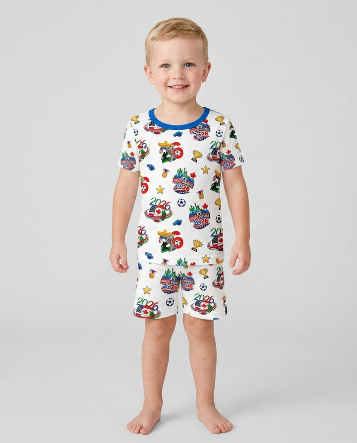 World Soccer North America 2026 Family Matching Bamboo Two Piece Short Sleeve Shorts Pajama Set
