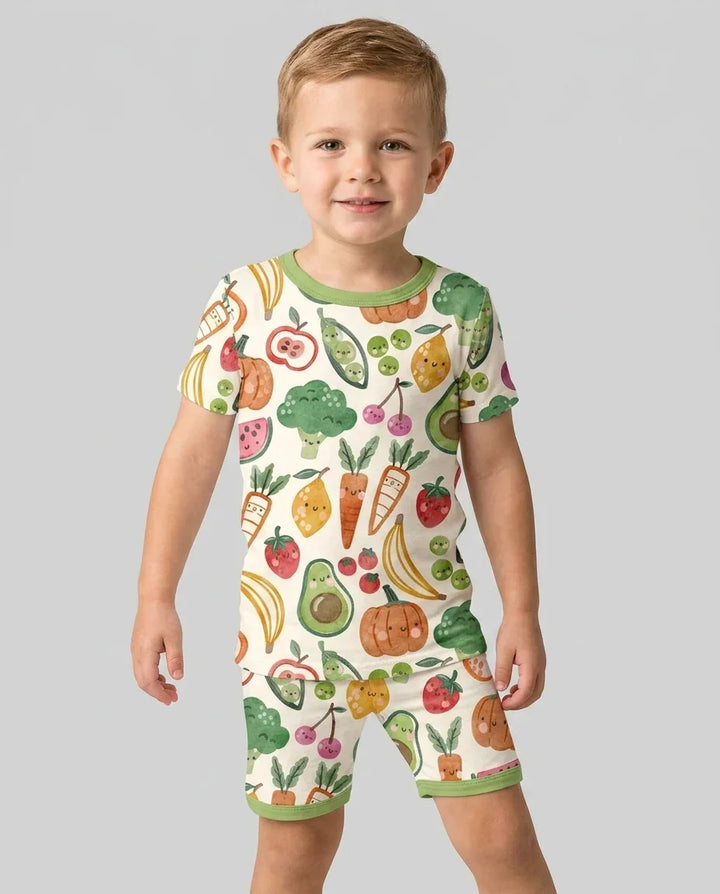 Veggie Friends Family Matching Bamboo Two Piece Short Sleeve Shorts Pajama Set