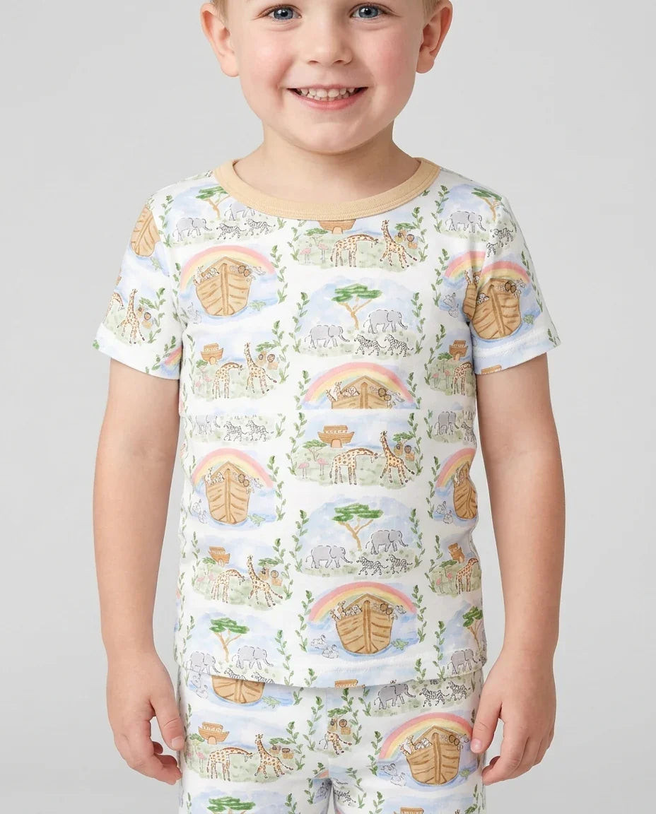 Noah And The Ark Bamboo Two Piece Short Sleeve Shorts Pajama Set
