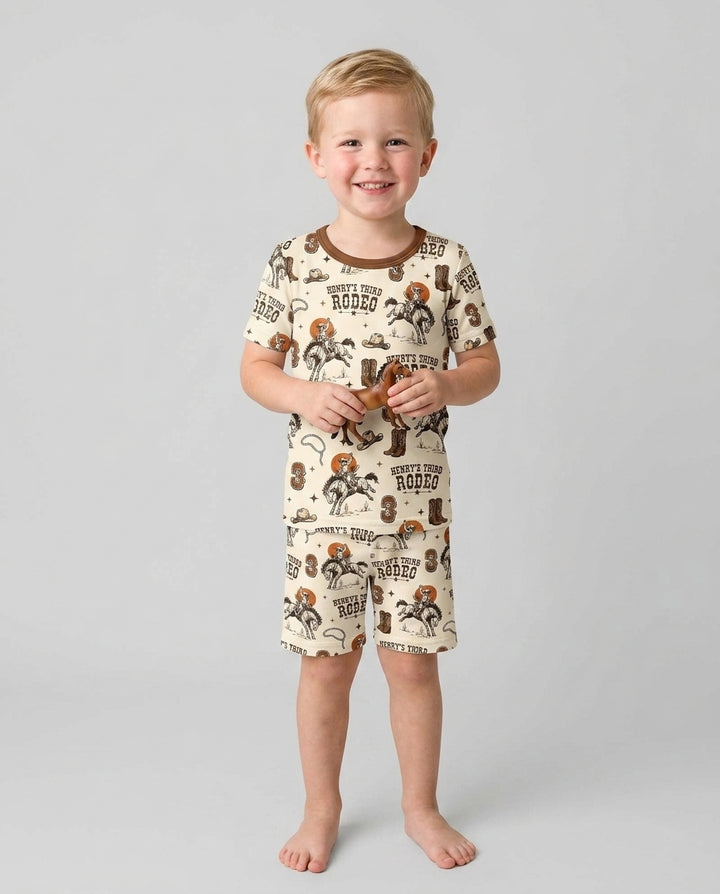 Custom Name Birthday Rodeo Bamboo Two Piece Short Sleeve Shorts Pajama Set