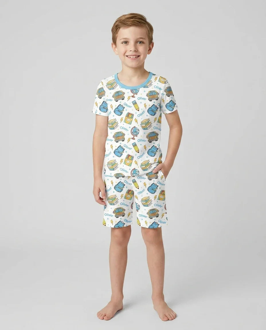 Zweiteiliges Pyjama-Set mit kurzen Ärmeln und Shorts im Sommer-Design