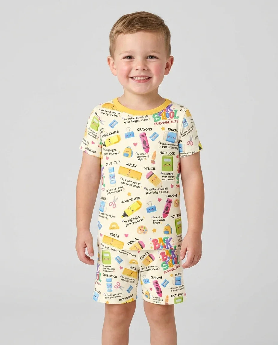 Back To School Survival Kit Bamboo Two Piece Short Sleeve Shorts Pajama Set